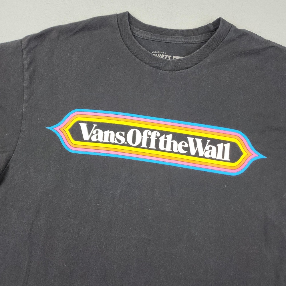 Vans Shirt Mens Medium Black Off The Wall Logo Graphic Tee Skateboard Surf Beach